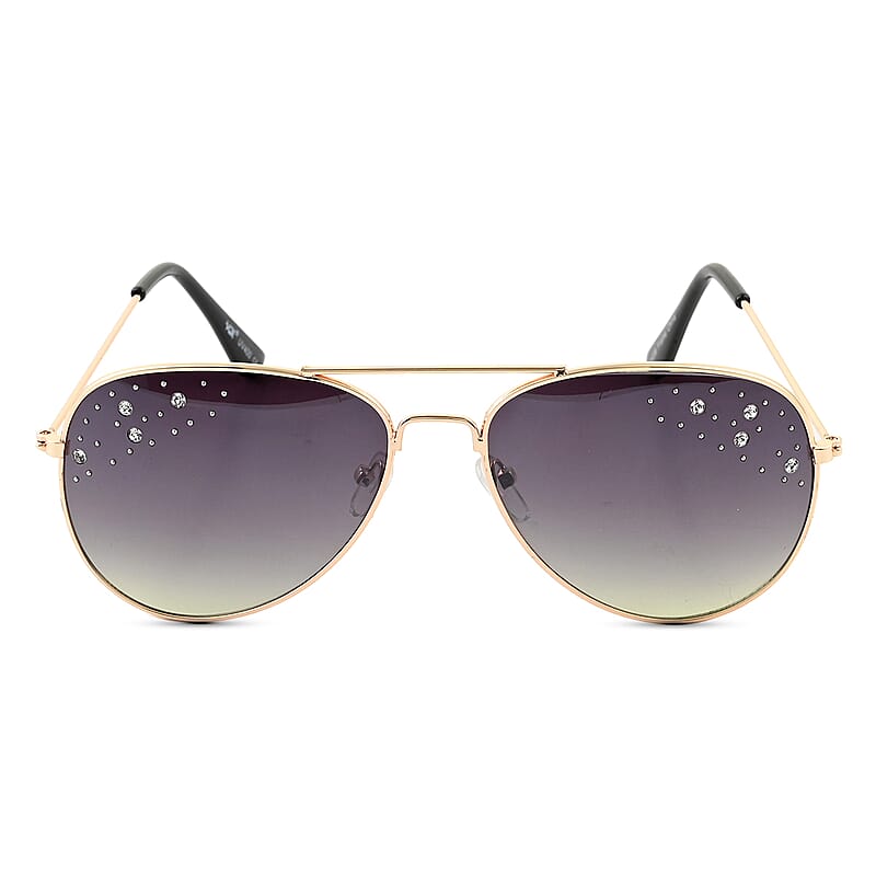 NY CLOSEOUT UV 400 DESIGNER Green Aviator Sunglasses with Rhinestones