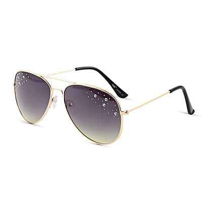 NY CLOSEOUT UV 400 DESIGNER Green Aviator Sunglasses with Rhinestones