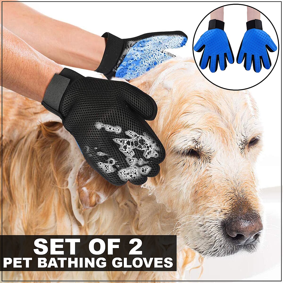Set of 2 Blue Silicone & Mesh Pet Bathing Gloves (9.13x6.77) image number 1