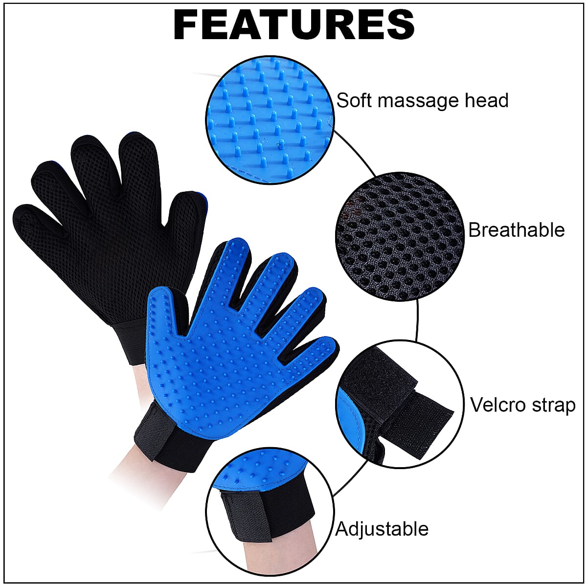 Set of 2 Blue Silicone & Mesh Pet Bathing Gloves (9.13x6.77) image number 2