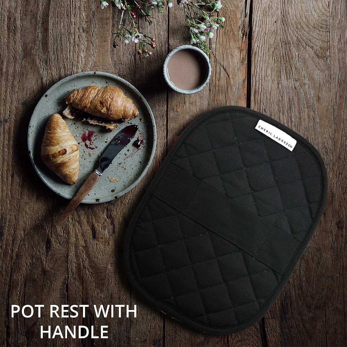 Black Silicone Pot Rest with Handle image number 1