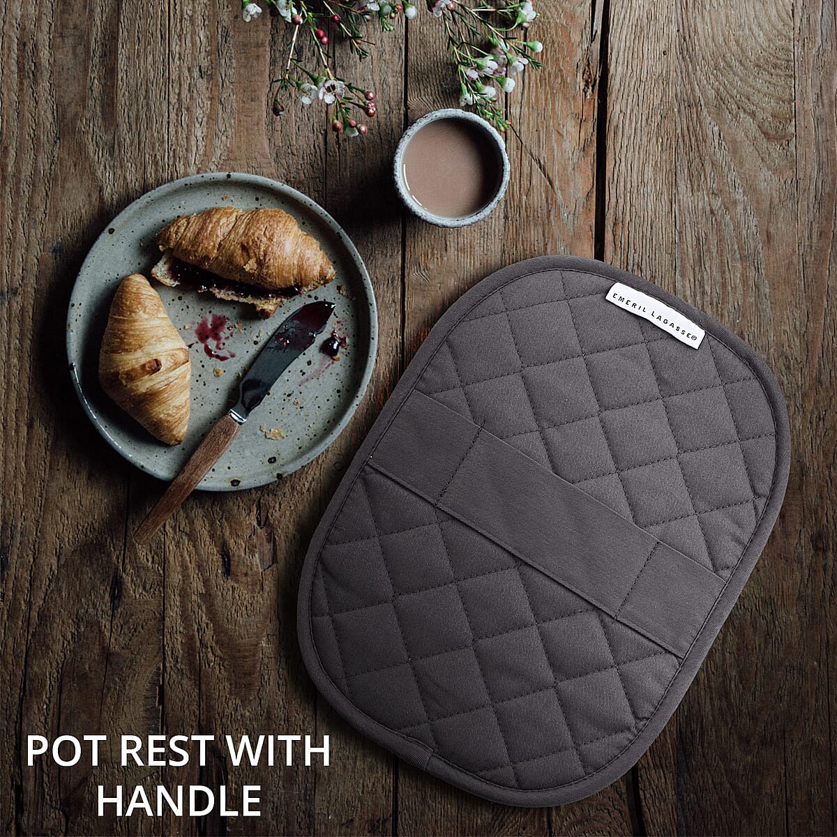 Grey Silicone Pot Rest with Handle image number 1