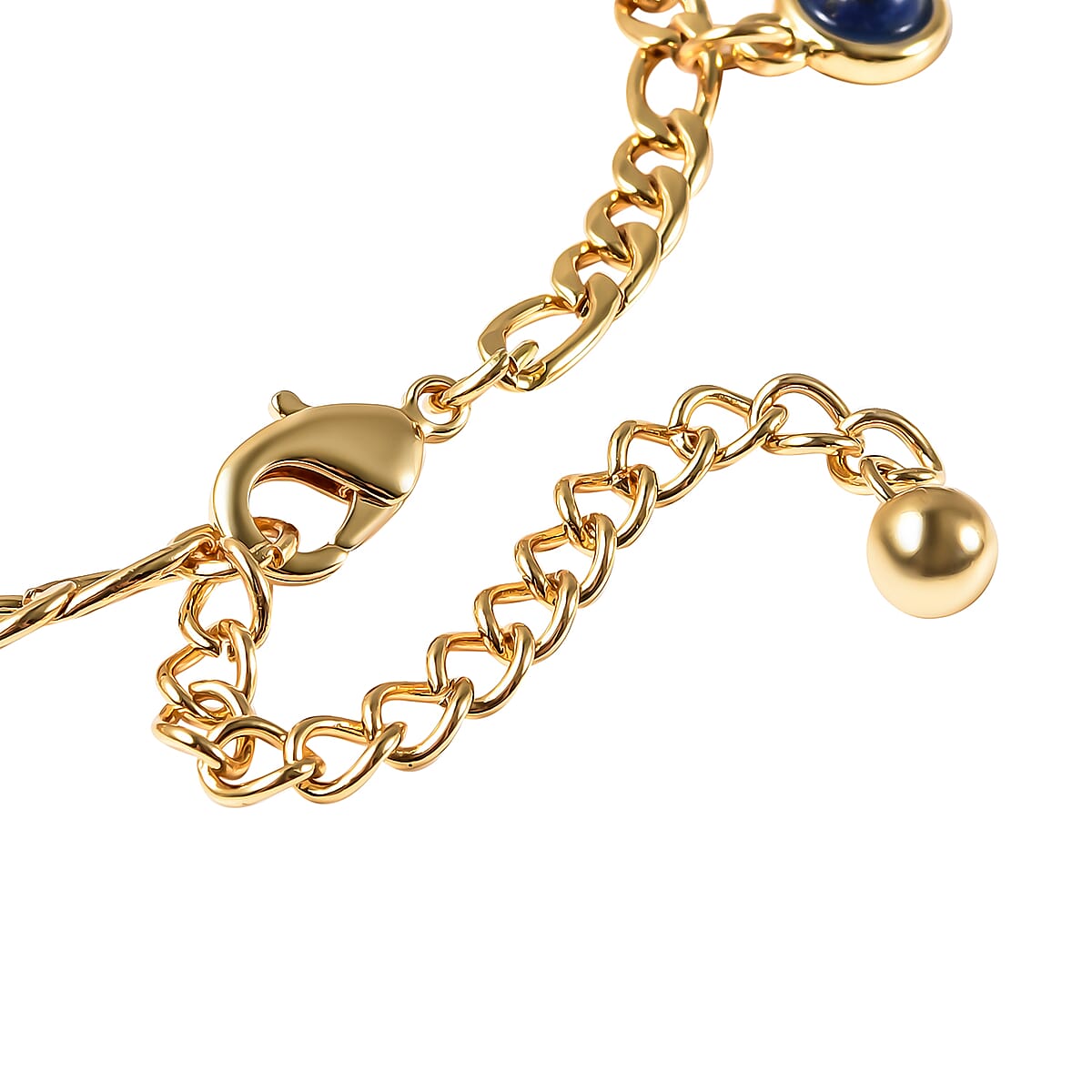 Blue Howlite, Lapis Lazuli, Austrian Crystal, Enameled Adjustable Bracelet with Religious Charms in Goldtone image number 5