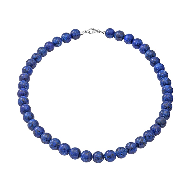 Lapis Lazuli Beaded Necklace in Sterling Silver, Bead Jewelry, Birthday Gifts For Her 250.00 ctw