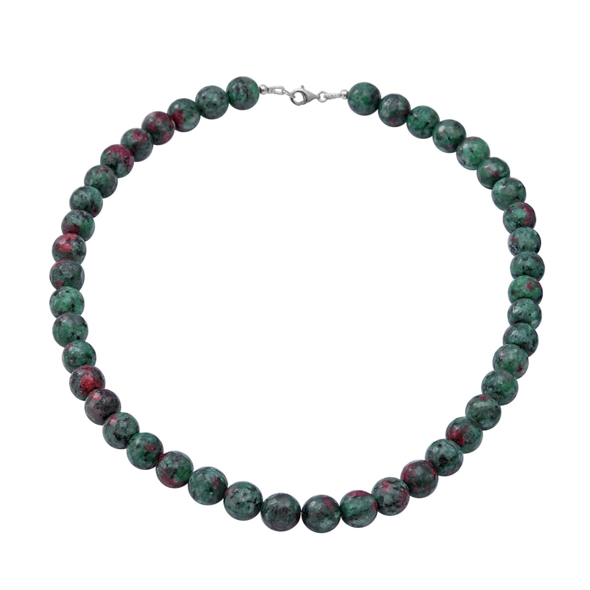 Ruby Zoisite 10mm Beaded Necklace 18 Inches in Sterling Silver 275.00 ctw image number 0