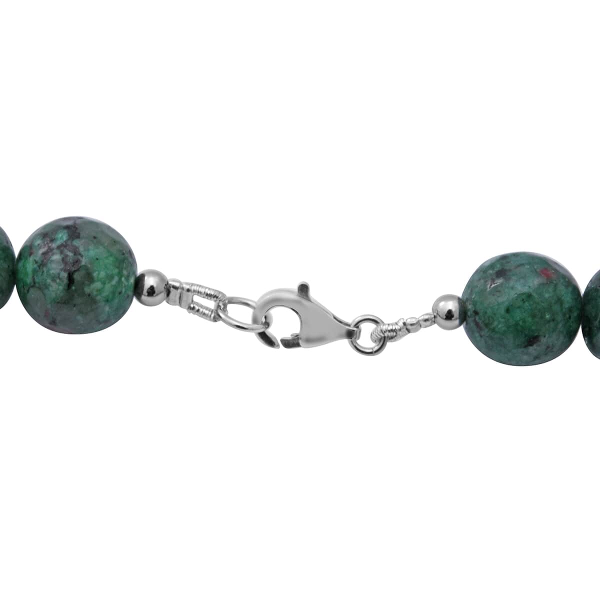 Ruby Zoisite 10mm Beaded Necklace 18 Inches in Sterling Silver 275.00 ctw image number 3