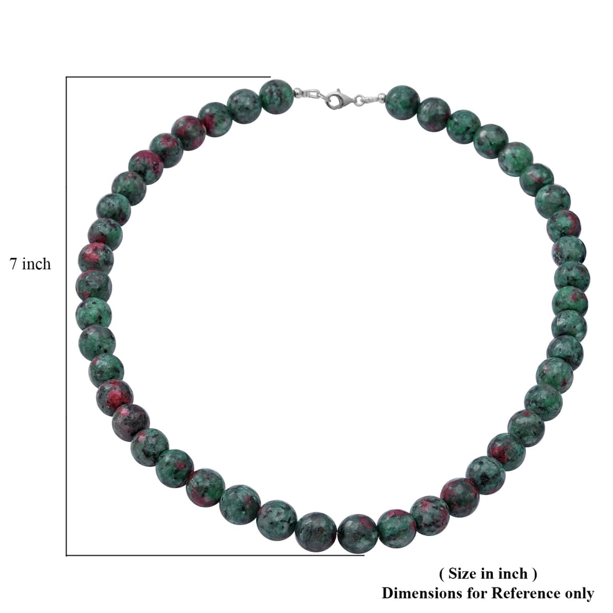 Ruby Zoisite 10mm Beaded Necklace 18 Inches in Sterling Silver 275.00 ctw image number 4