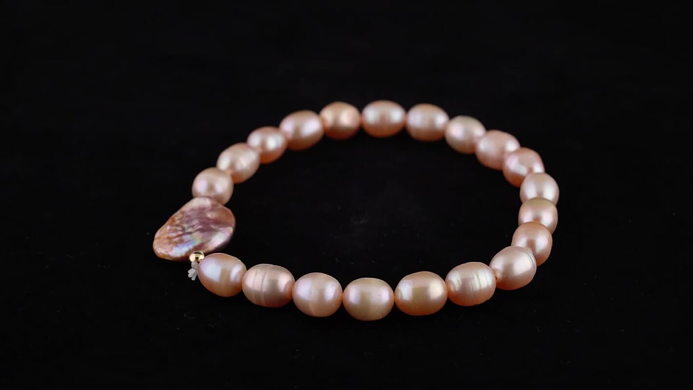 White Coin Keshi Pearl and White Freshwater Cultured Pearl Stretch Bracelet in Sterling Silver