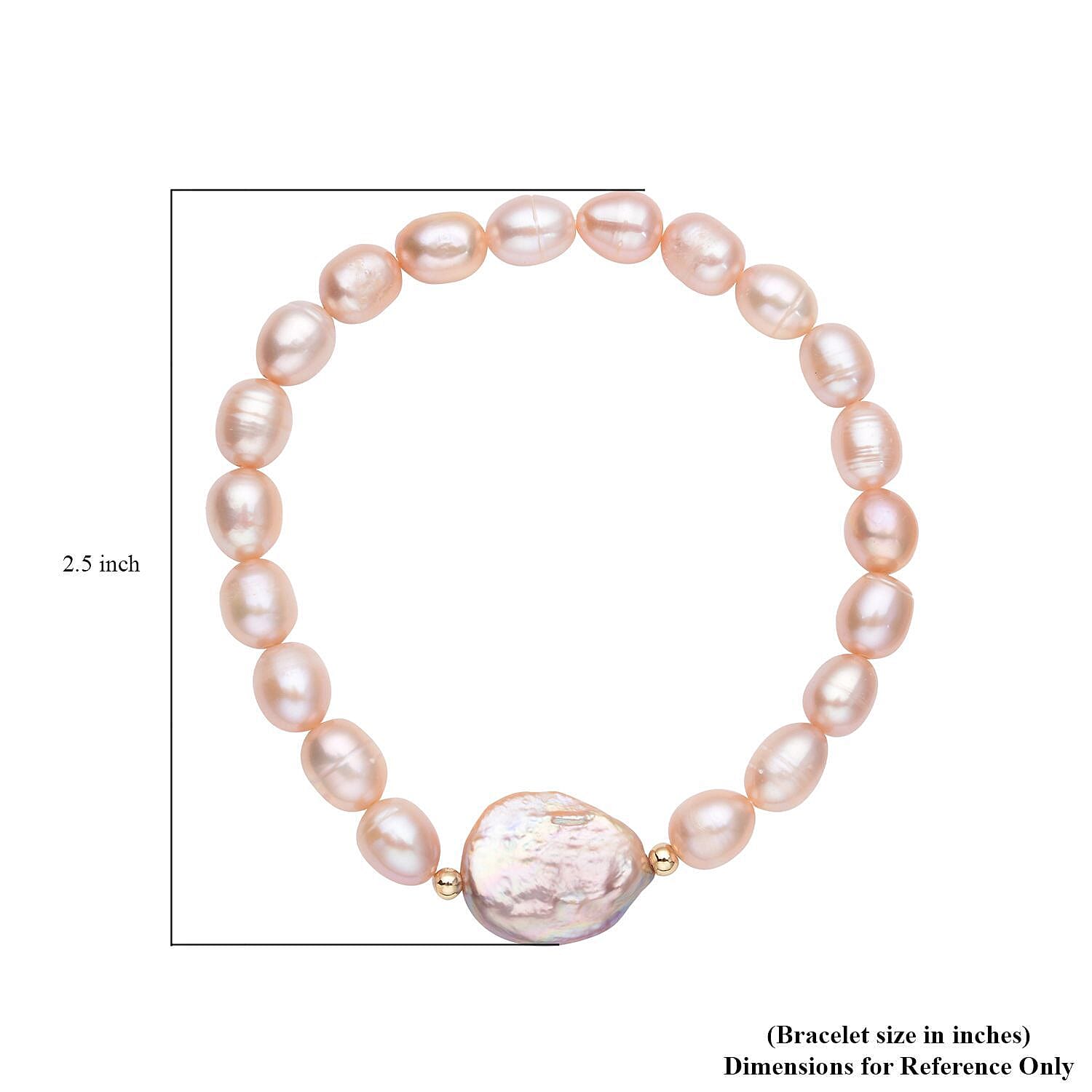 Purple Coin Keshi Pearl and Peach Freshwater Cultured Pearl Stretch Bracelet in Sterling Silver