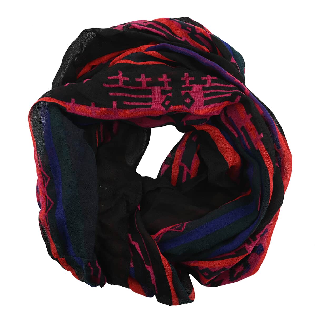 Black Print Lightweight Oblong Scarf with Raw Fringe - One Size Fits Most image number 0