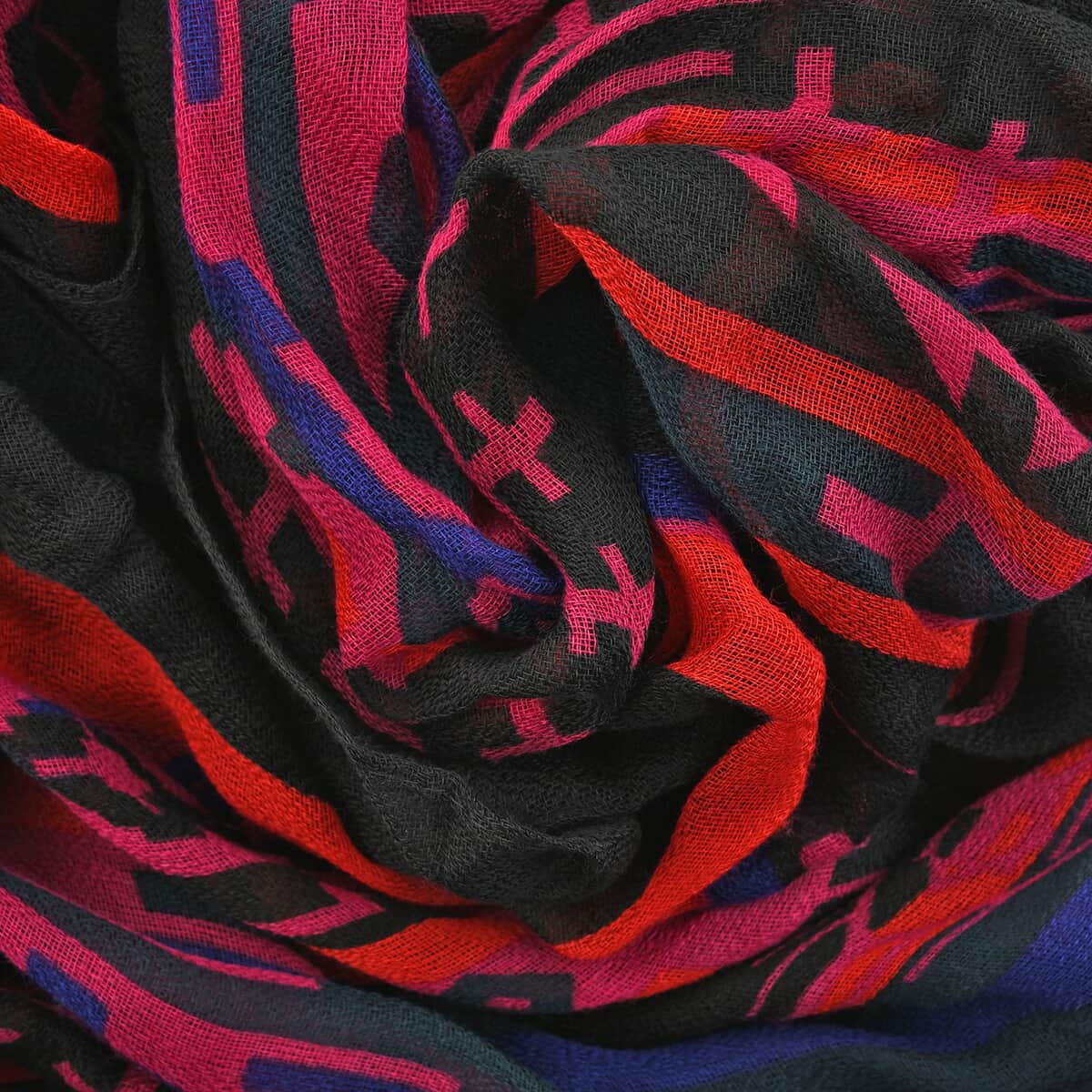 Black Print Lightweight Oblong Scarf with Raw Fringe - One Size Fits Most image number 2