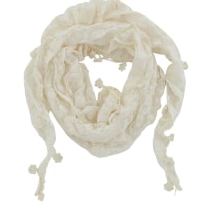 Cream Floral Lace Triangle Scarf with Floral Trim Fringe