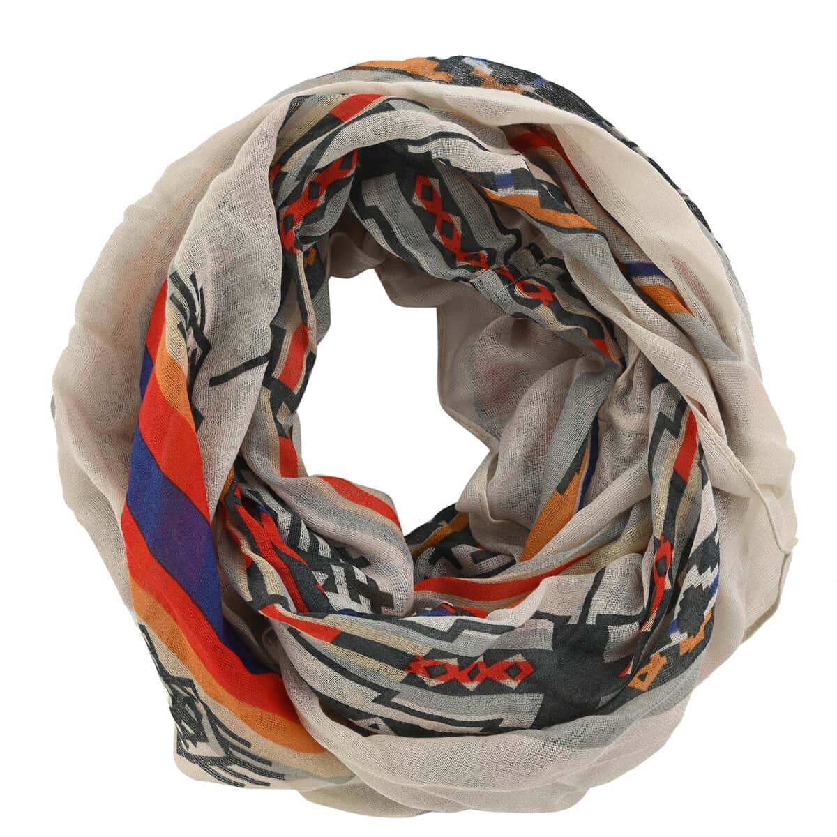 Ivory Print Lightweight Oblong Scarf with Raw Fringe - One Size Fits Most image number 0