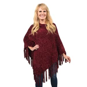 Designer Inspired Perfect Fall Winter Soft Chenille Poncho with Fringe Black- S/M