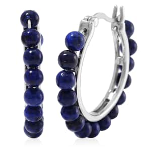 Lapis Lazuli Beaded Hoop Earrings in Stainless Steel 3.50 ctw