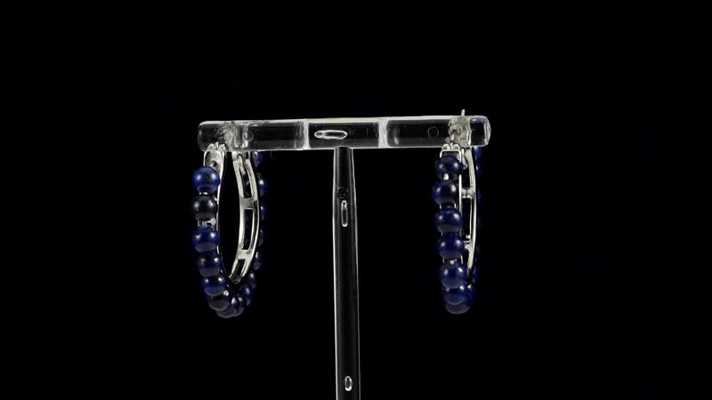 Lapis Lazuli Beaded Hoop Earrings in Stainless Steel 3.50 ctw