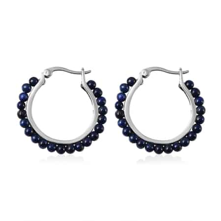 Lapis Lazuli Beaded Hoop Earrings in Stainless Steel 3.50 ctw image number 3