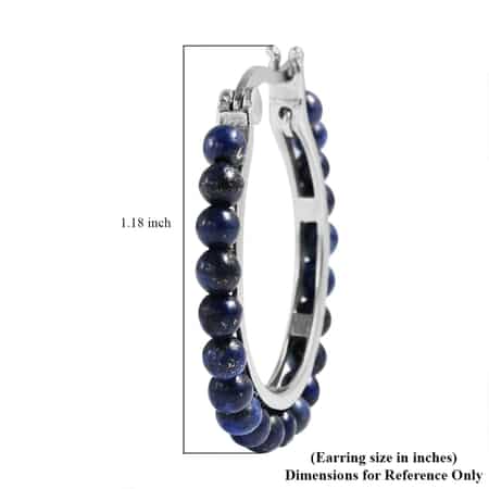 Lapis Lazuli Beaded Hoop Earrings in Stainless Steel 3.50 ctw image number 4