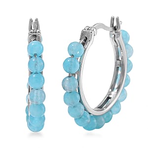 Amazonite 3.50 ctw Beaded Hoop Earrings in Stainless Steel