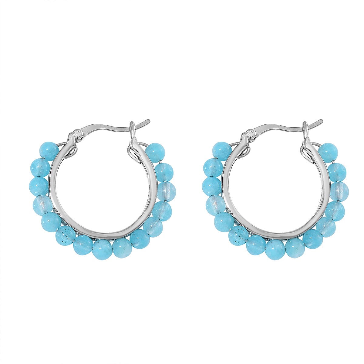 Amazonite 3.50 ctw Beaded Hoop Earrings in Stainless Steel image number 3