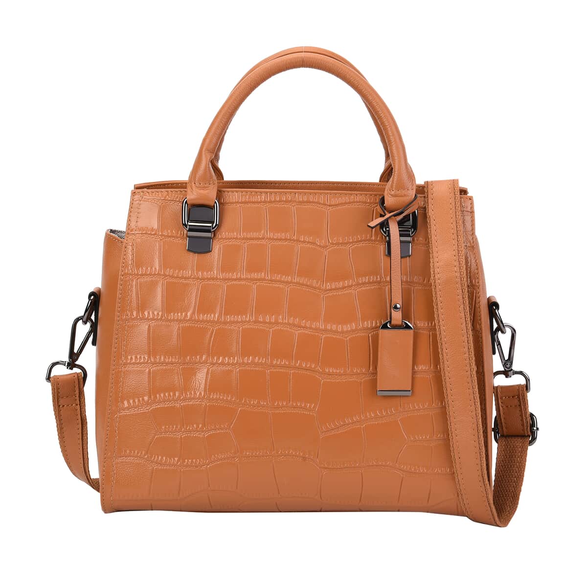 Hong Kong Closeout Collection Mustard Crocodile Skin Pattern Genuine Leather Middle Size Tote Bag image number 0