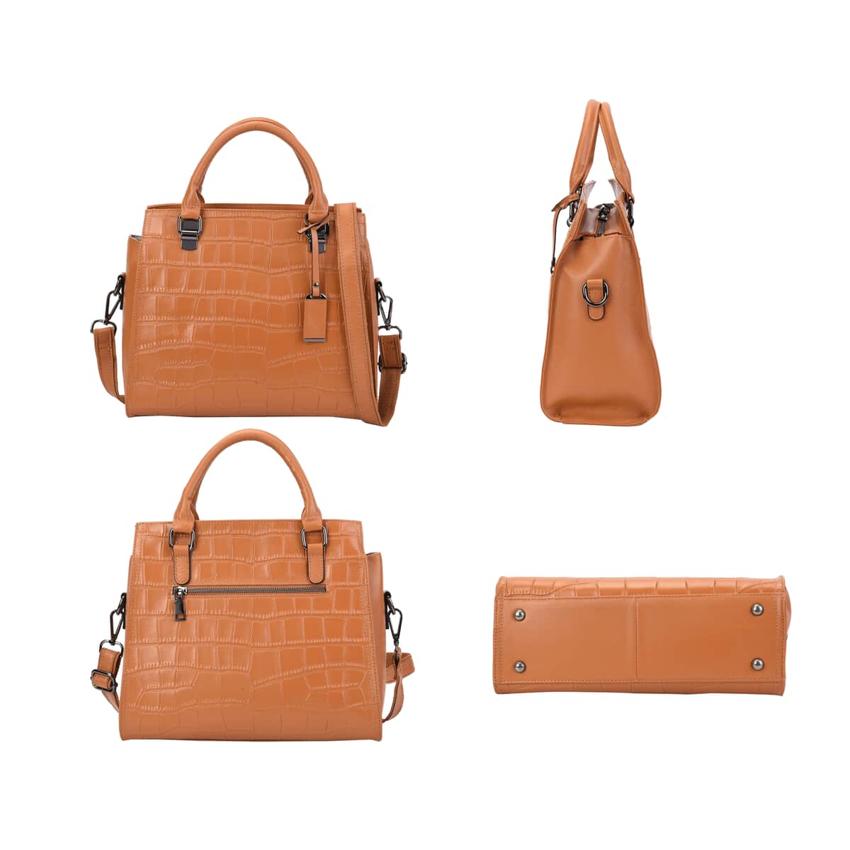 Hong Kong Closeout Collection Mustard Crocodile Skin Pattern Genuine Leather Middle Size Tote Bag image number 1