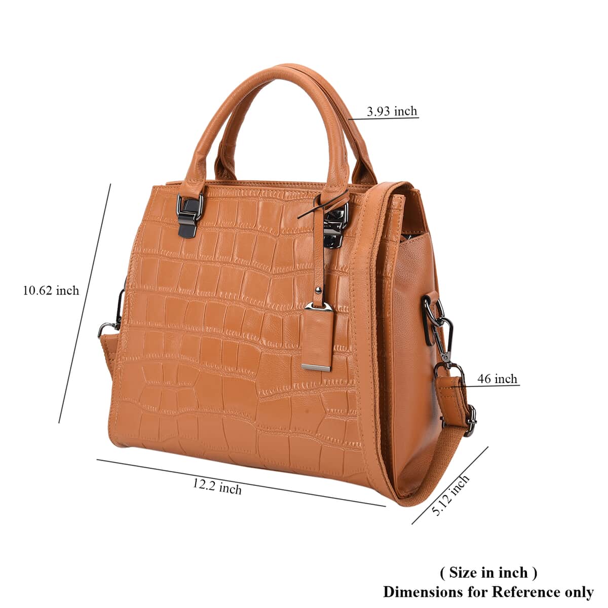 Hong Kong Closeout Collection Mustard Crocodile Skin Pattern Genuine Leather Middle Size Tote Bag image number 3
