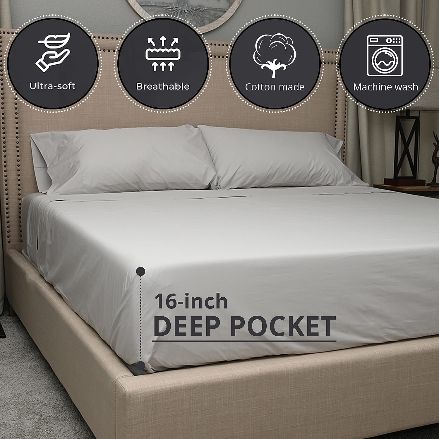 HOMESTEAD Gray 300 TC 100% Organic Cotton Percale Sheet Set - California King
