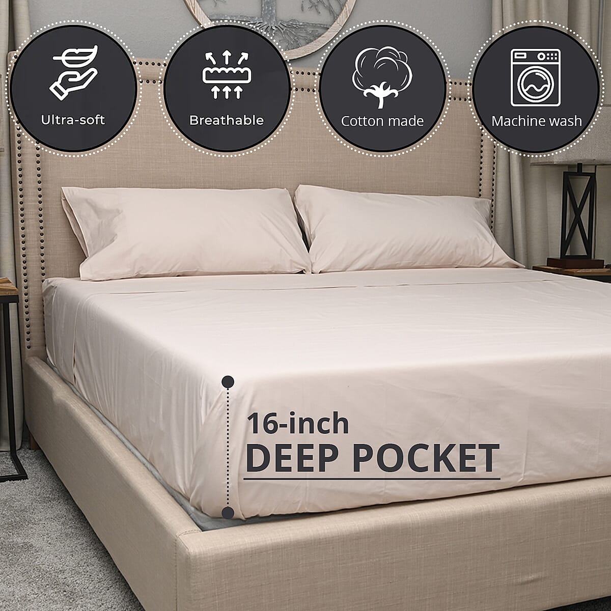 Homestead Sand 300 TC 100% Organic Cotton Percale Sheet Set - Full image number 1