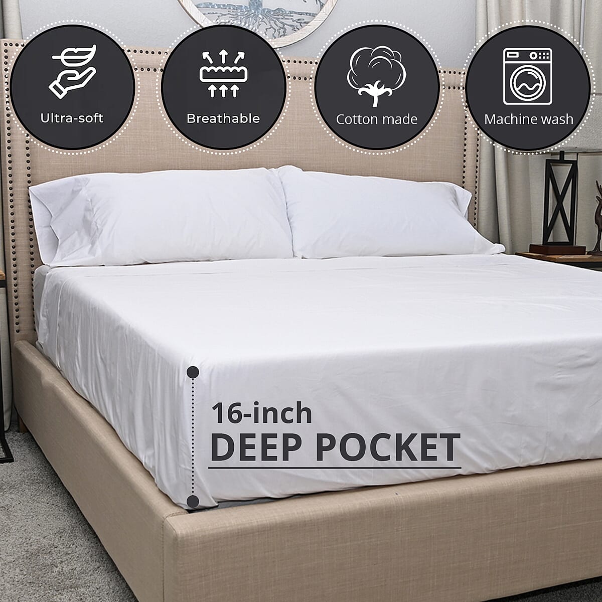 Homestead White 300 TC 100% Organic Cotton Percale Sheet Set -Queen image number 1