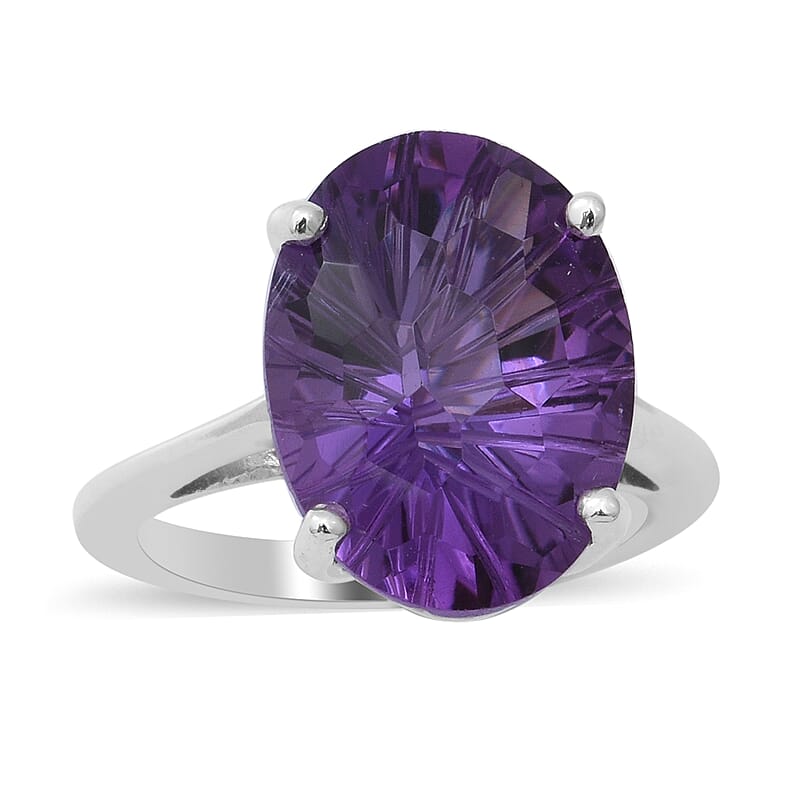 Lusaka Amethyst 9.50 ctw Ring in Platinum Over Sterling Silver (Size 6.5)