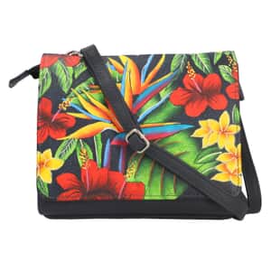 SUKRITI Shaded Navy Blue Forest Floral Theme Genuine Leather Ladies Crossbody Bag