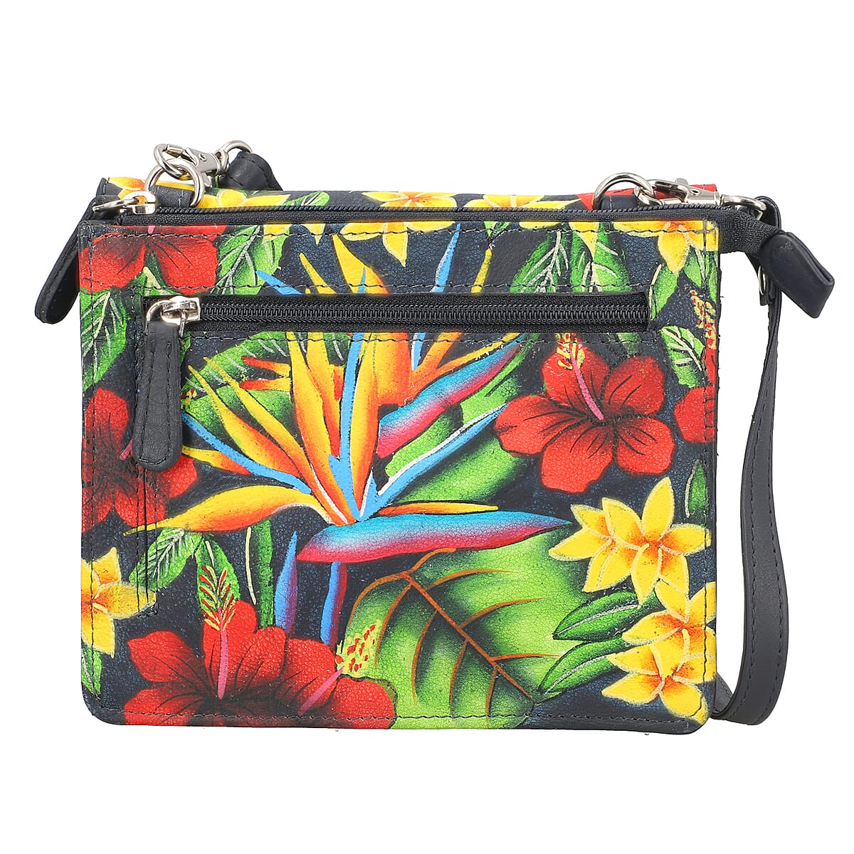 SUKRITI Shaded Navy Blue Forest Floral Theme Genuine Leather Ladies Crossbody Bag image number 3