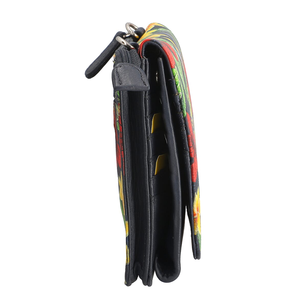 SUKRITI Shaded Navy Blue Forest Floral Theme Genuine Leather Ladies Crossbody Bag image number 4