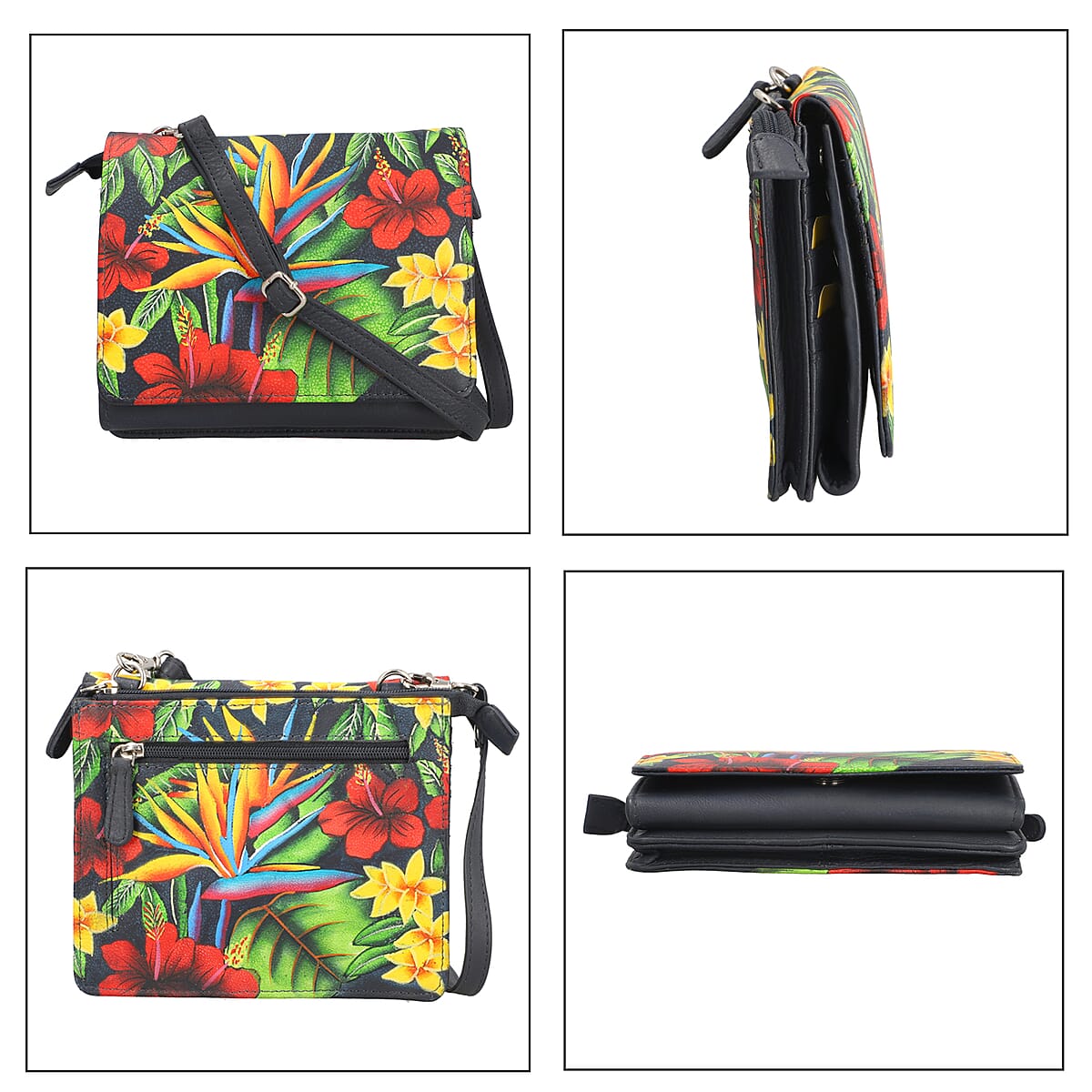 SUKRITI Shaded Navy Blue Forest Floral Theme Genuine Leather Ladies Crossbody Bag image number 5