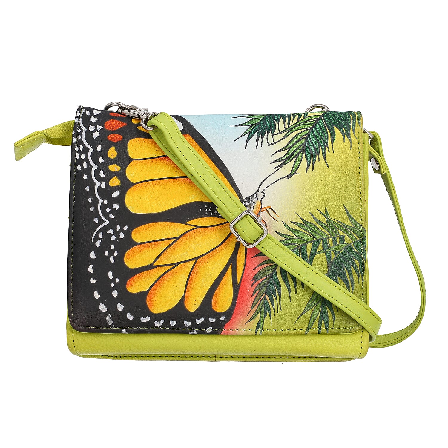 SUKRITI Light Green Butterfly Theme Genuine Leather Ladies Crossbody Bag