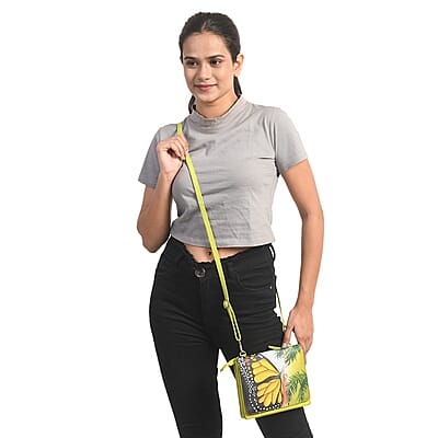 SUKRITI Light Green Butterfly Theme Genuine Leather Ladies Crossbody Bag