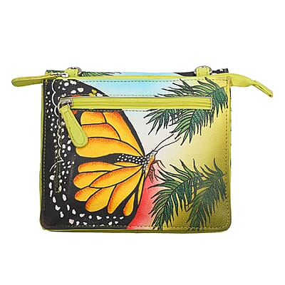 SUKRITI Light Green Butterfly Theme Genuine Leather Ladies Crossbody Bag