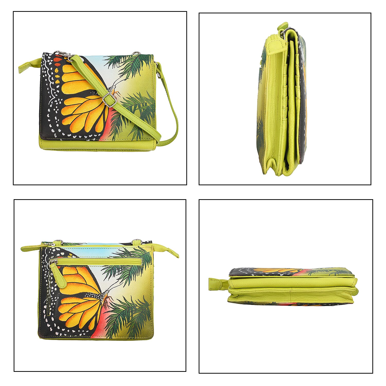 SUKRITI Light Green Butterfly Theme Genuine Leather Ladies Crossbody Bag