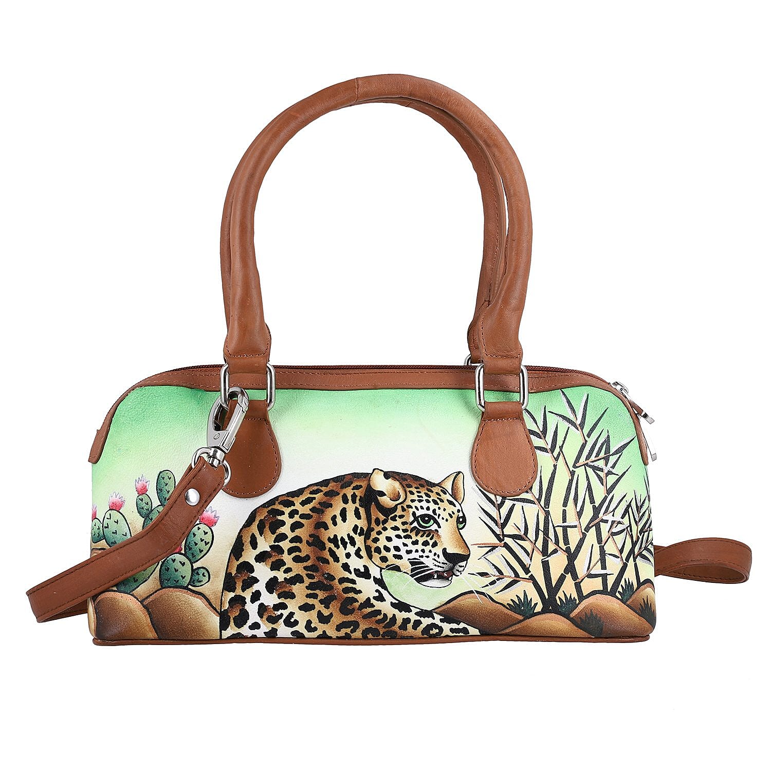 Sukriti Dark Beige Forest Leopard Printed Genuine Leather Shoulder Bag