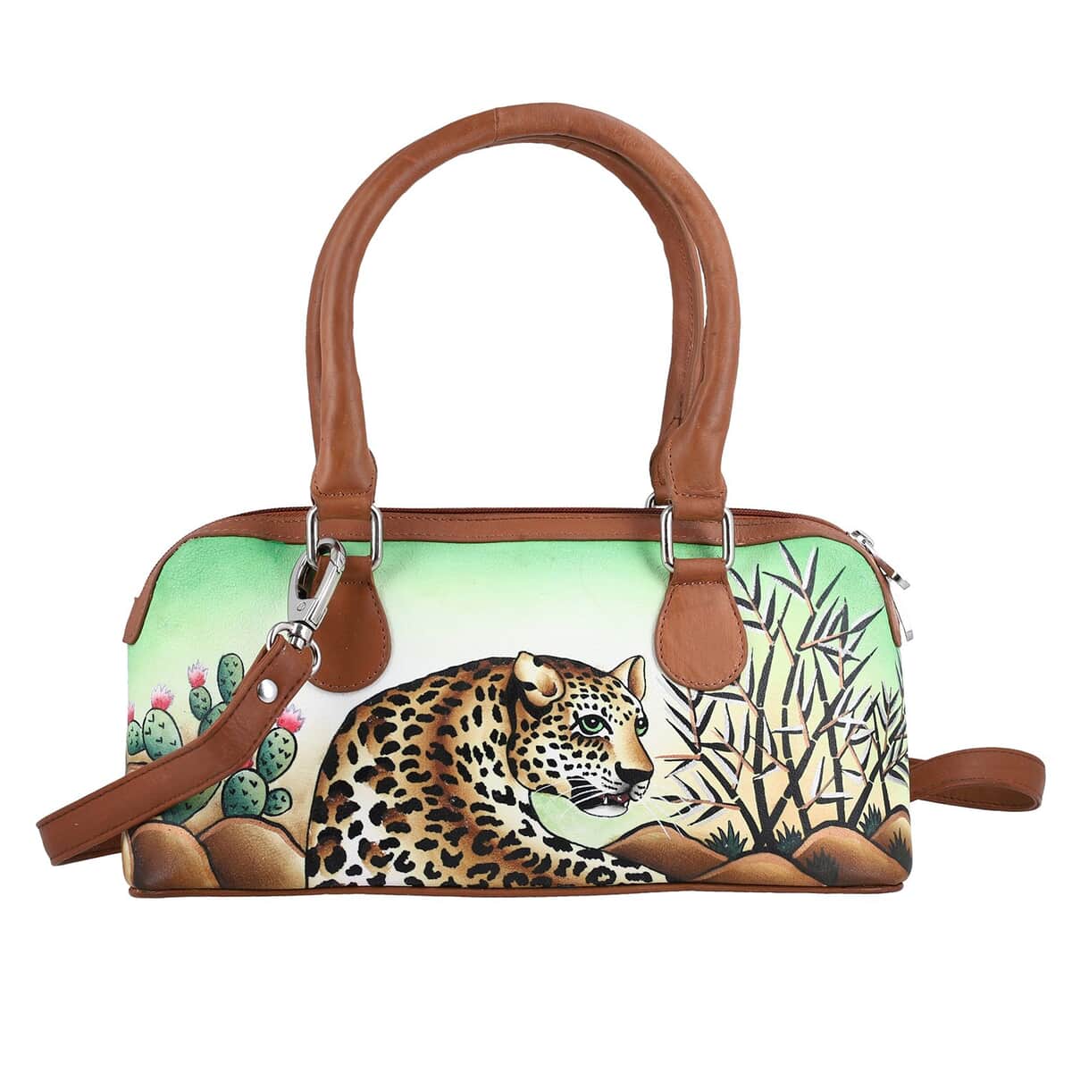 Sukriti Dark Beige Forest Leopard Printed Genuine Leather Shoulder Bag image number 0