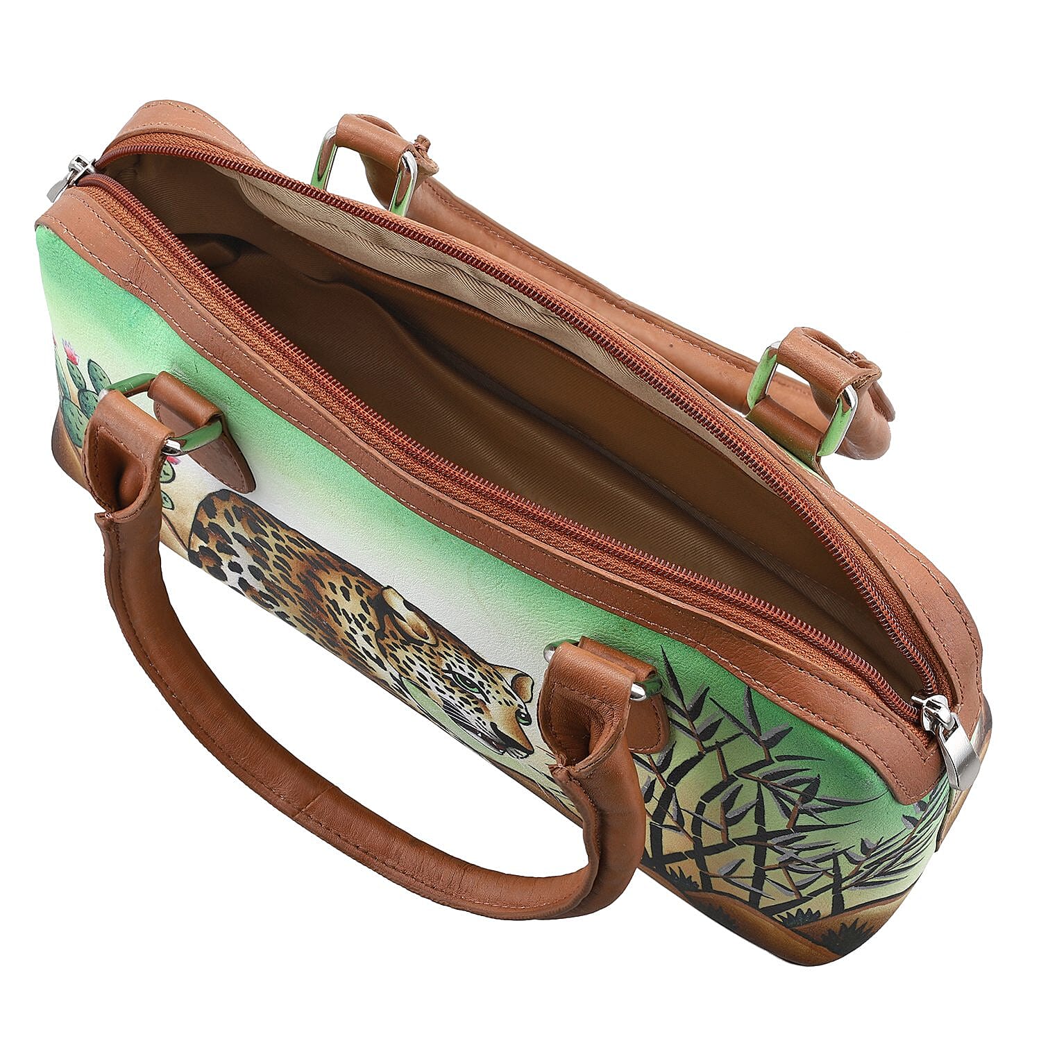 Sukriti Dark Beige Forest Leopard Printed Genuine Leather Shoulder Bag
