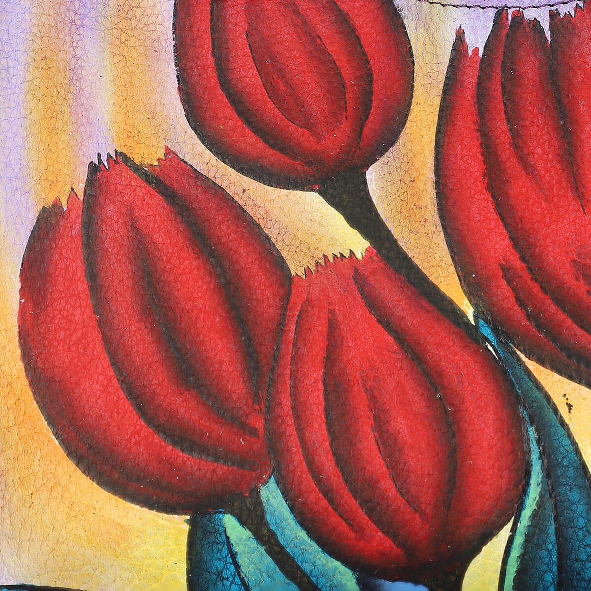 SUKRITI Light Purple Floral Hand Painted Genuine Leather Shoulder Tote Bag image number 6