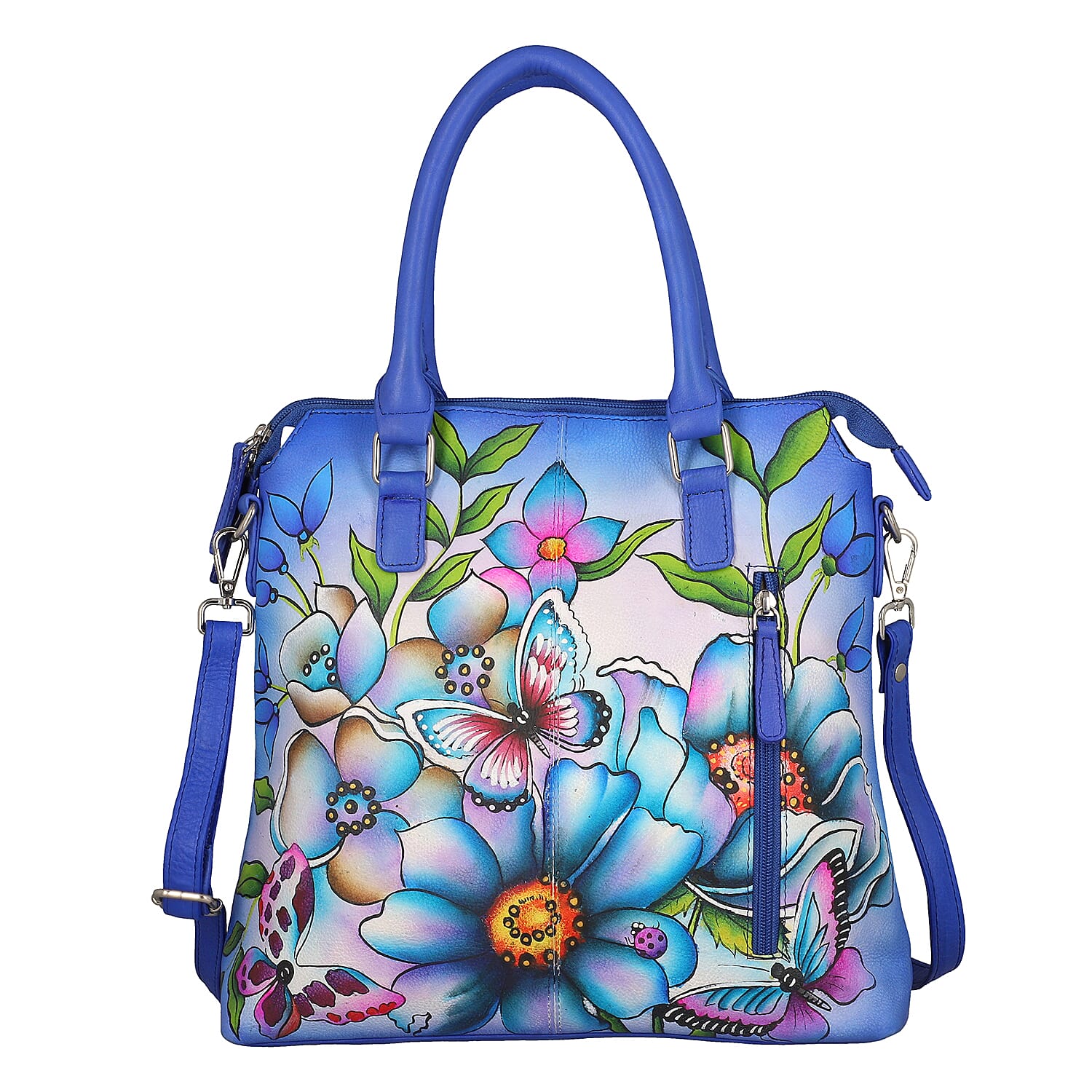 SUKRITI Blue Floral Forest Genuine Leather Ladies Shoulder Tote Bag