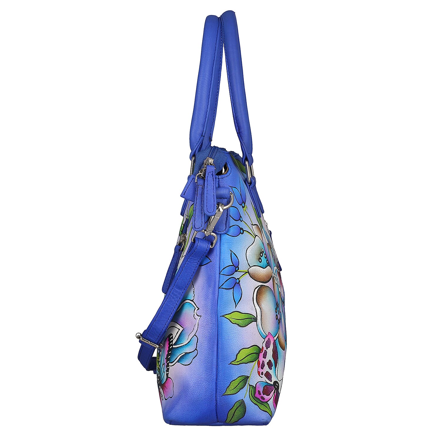 SUKRITI Blue Floral Forest Genuine Leather Ladies Shoulder Tote Bag