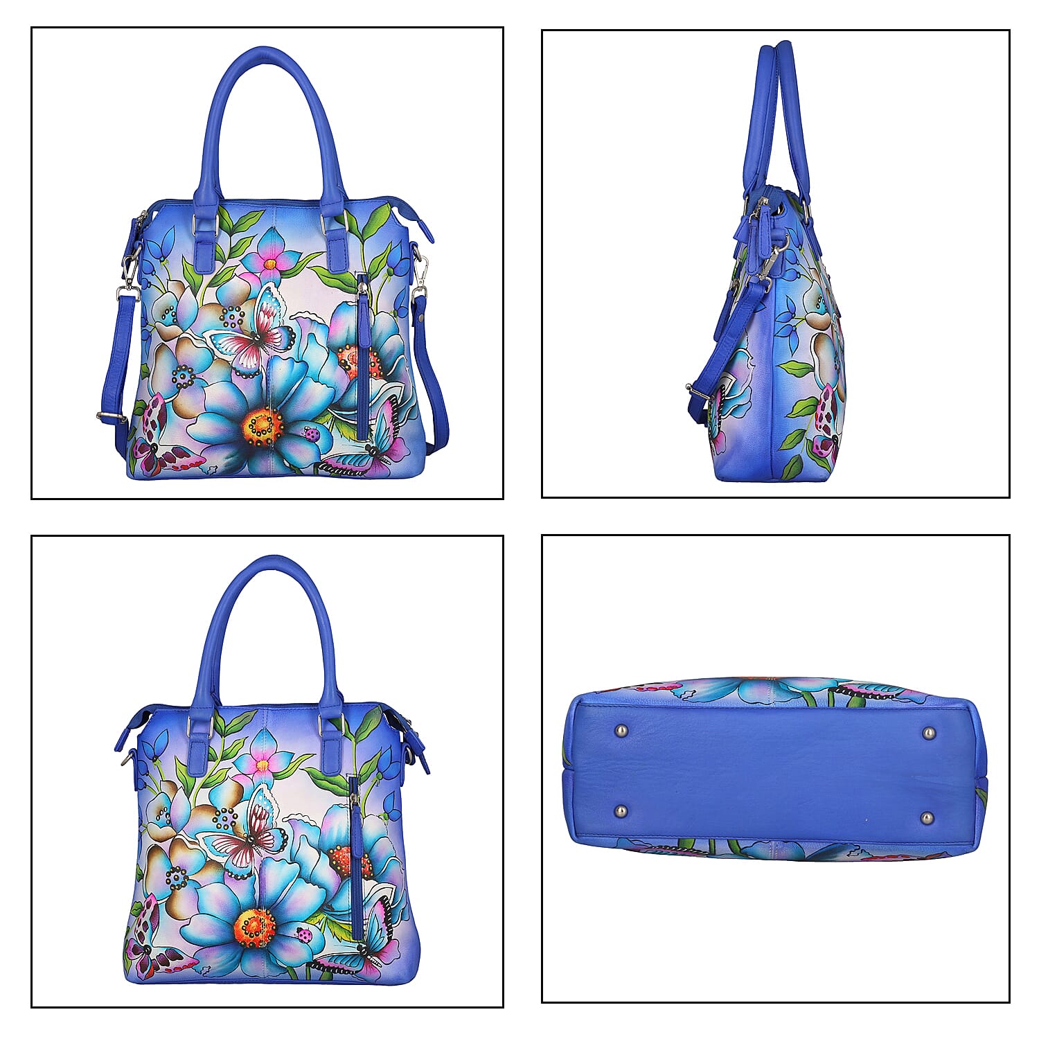 SUKRITI Blue Floral Forest Genuine Leather Ladies Shoulder Tote Bag