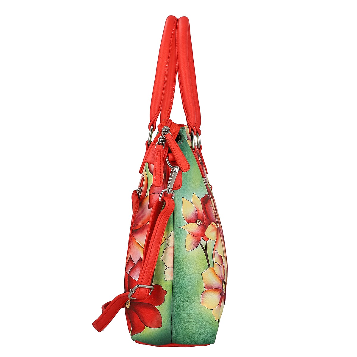 SUKRITI Light Orange and Peach Floral Genuine Leather Ladies Shoulder Tote Bag image number 3