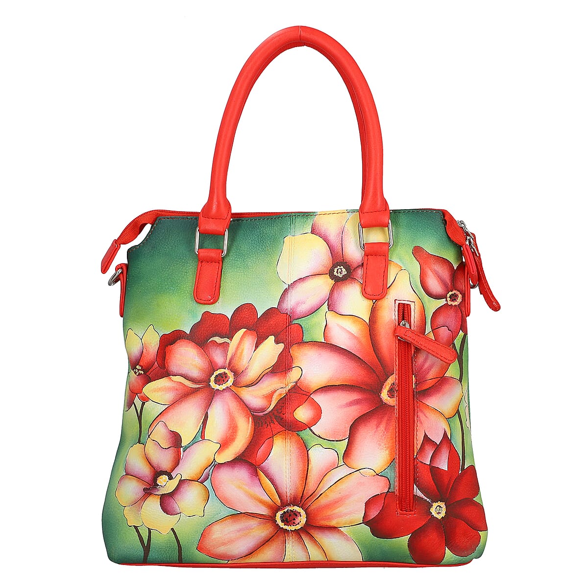 SUKRITI Light Orange and Peach Floral Genuine Leather Ladies Shoulder Tote Bag image number 4