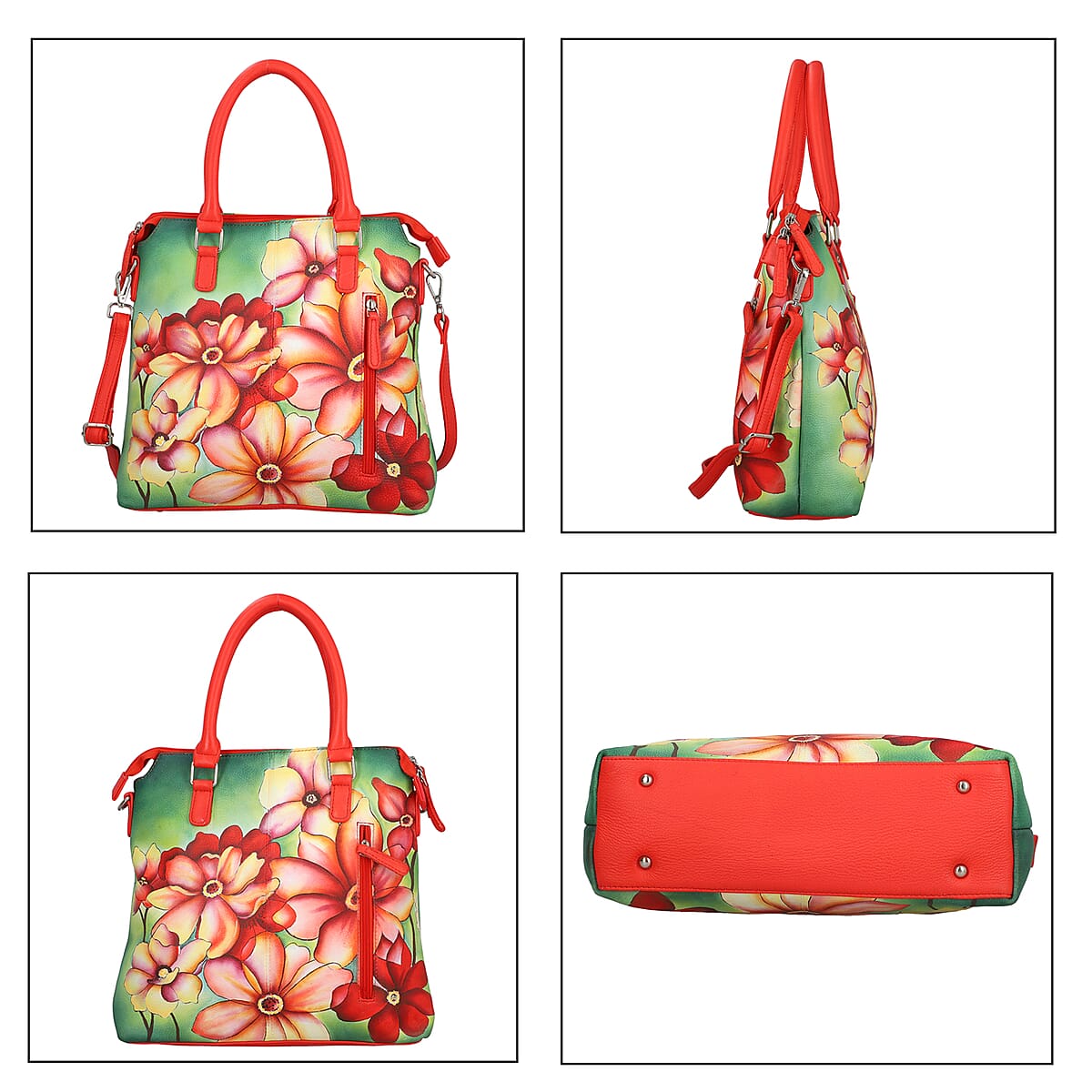 SUKRITI Light Orange and Peach Floral Genuine Leather Ladies Shoulder Tote Bag image number 5