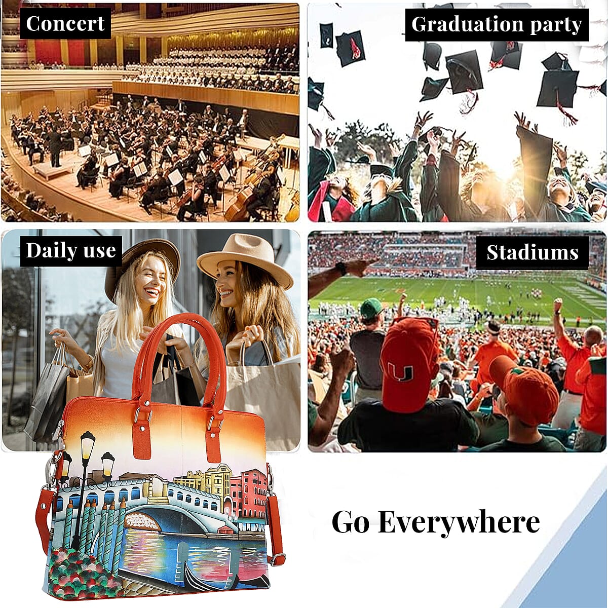 Sukriti Rustic Red Venice City Print Genuine Leather Shoulder Tote Bag image number 5